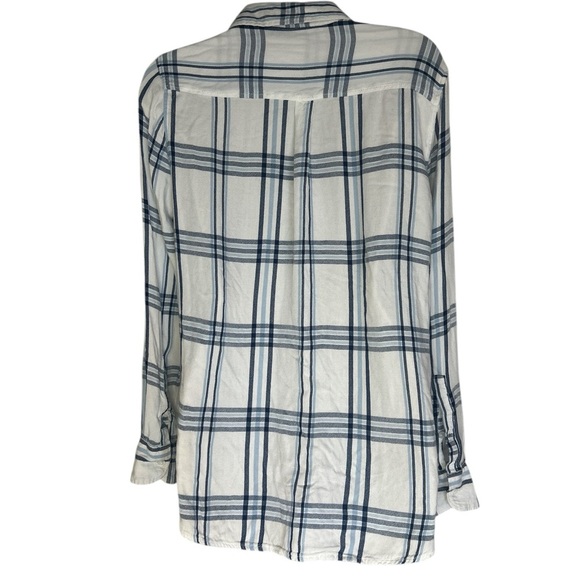 Woolrich Blue and White Long Sleeve Button Down Shirt with Cuffed Sleeves size M - Picture 2 of 7